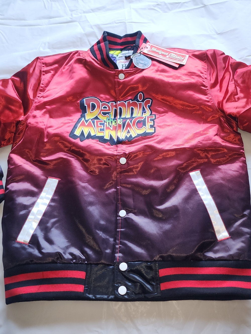 Nostalgia Red and Black Ombre Satin Bomber Jacket - Dennis the Menace